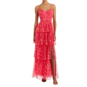 Amanda Uprichard Thaddea Dress Brookside Print XS NWT Tiered Maxi